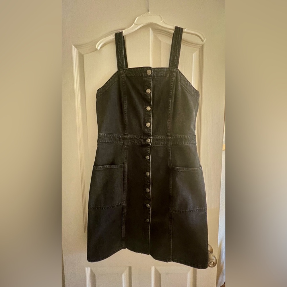 OAT—Black Denim Button-Front Dress